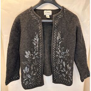 VTG Embroidered Wool Linea Louis Dell'Olio Cardigan Sweater S Cottagecore Boho